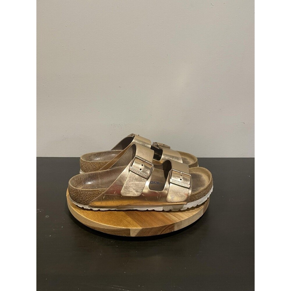 Birkenstock Arizona Sandals Womens 7 Gold Metallic Slide Comfort Cork Footbed